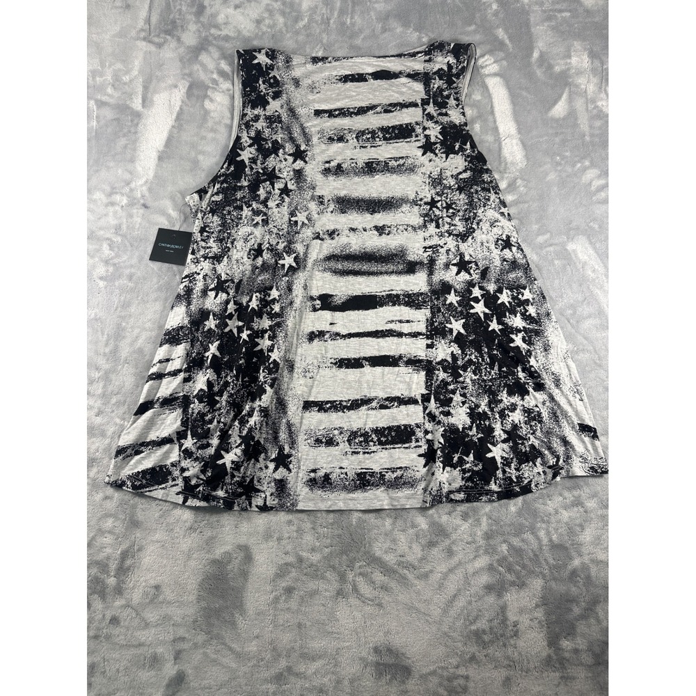 Cynthia Rowley Womens 3X Gray Black Flag Stars Stripes Tank Top NWT Patriotic - Picture 6 of 6